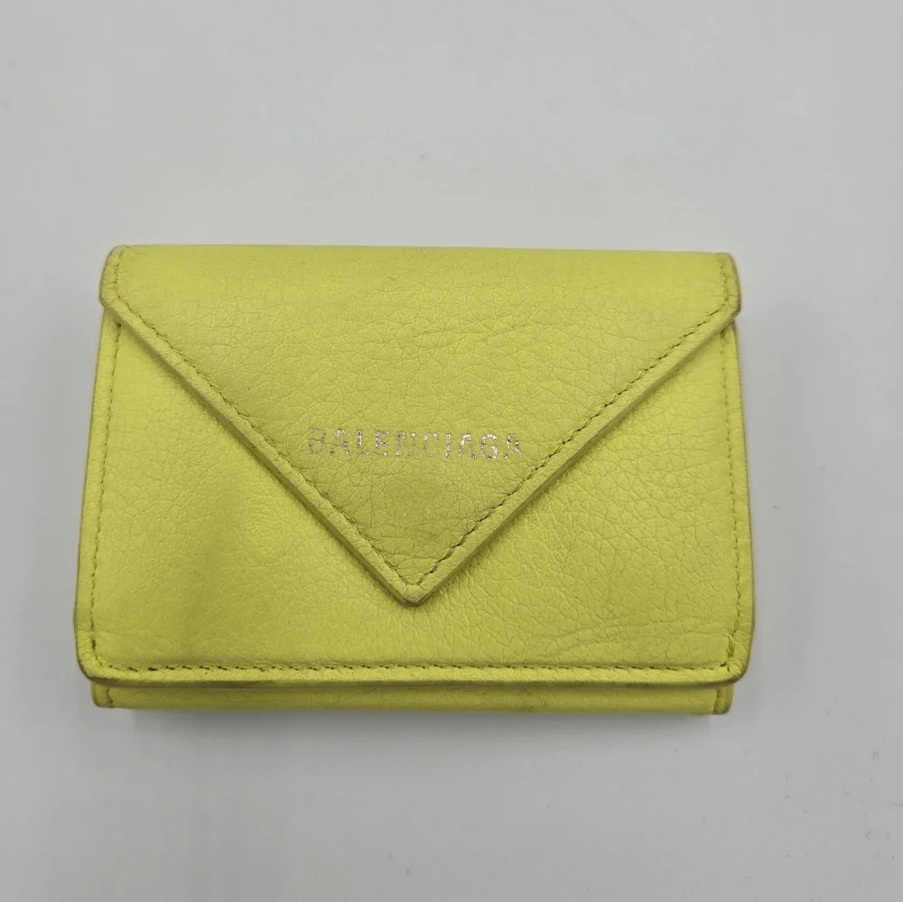 Balenciaga Papier Mini Neon Yellow Leather Wallet - Picture 1 of 9